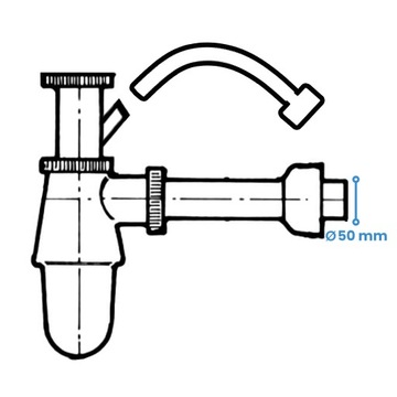 ОДИНОЧНАЯ ЧАША Сифон для мойки 50 мм Кухонный ГИБКИЙ сливной фильтр для перелива