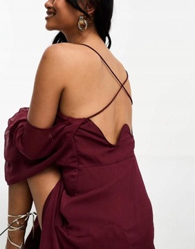 Asos Design NG3 qyo czerwona maxi sukienka odkryte ramiona rozporek M