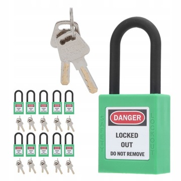 KŁÓDKA LOTO LOCKOUT OCHRONA PRACY 38MM ZIELONY 10 SZT.