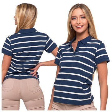 KOSZULKA POLO DAMSKA KRÓTKI RĘKAW POLÓWKA BAWEŁNIANA PASKI MODNA MORAJ XXL