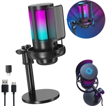 MIKROFON RGB Z PRZYCISK WYCISZENIA , DO GRAJ W GRY, TRANSMISJĘ NA ŻYWO