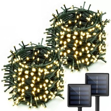 2 x GIRLANDA SOLARNA 12M 200LED CIEPŁA BIEL ZEWNĘTRZNE SOLAR 8 TRYBÓW