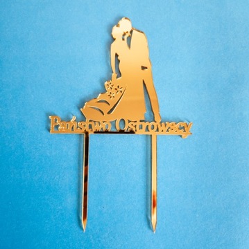 Топпер для торта Мистер и Миссис + имя, золотое зеркало