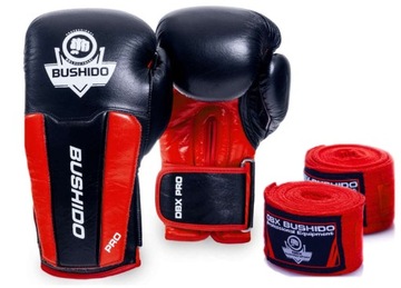 ZESTAW RĘKAWICE ZE SKÓRY + OWIJKI ZESTAW PREZENTOWY DLA CHŁOPAKA BUSHIDO