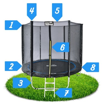 САДОВЫЙ батут 252 см, 8-футовая ЛЕСТНИЦА С СЕТКОЙ
