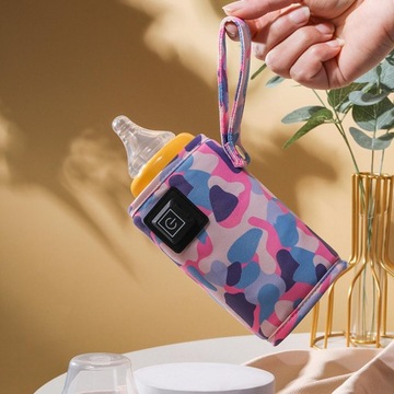 Podgrzewacz do butelek USB dla niemowląt, podgrzewacz do butelek samochodowych, uchwyt na butelkę różowy