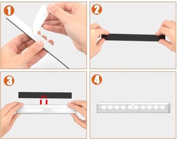БЕСПРОВОДНАЯ ЛАМПА ПОД ШКАФОМ 10 СВЕТОДИОДОВ С PIR ДАТЧИКОМ ДВИЖЕНИЯ НОЧНОЙ МАГНИТ