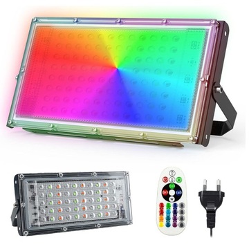 HALOGEN REFLEKTOR NAŚWIETLACZ LED 50W RGB 16 KOLORY LAMPA IMPREZOWY 4 TRYBY