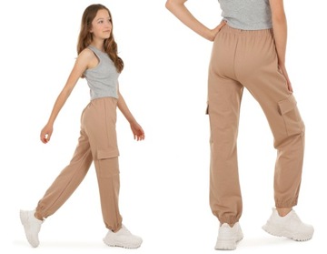 Spodnie bojówki, JOGGERY - 152 BEŻ