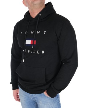 BLUZA TOMMY HILFIGER MĘSKA DUŻE LOGO KLASYCZNA CZARNA Z KAPTUREM M