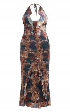 Prettylittlething NG4 nud ASYMETRYCZNA SUKIENKA FALBANA animal print XXXS