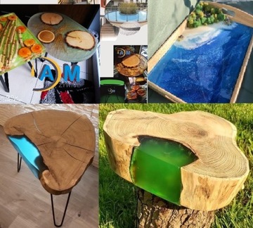 Столик из эпоксидной смолы с закладкой деревянной мешалки