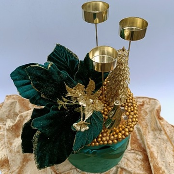 Праздничное новогоднее украшение ТРОЙНОЙ ПОДСВЕЧНИК подарок ко Дню Святого Николая