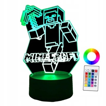 LAMPKA NOCNA WIELOKOLOROWY USB MINECRAFT STEVE 16 KOLORY+PILOT