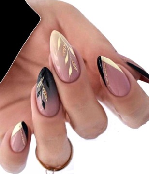 Paznokcie PRESS ON NAILS TIPSY 24 asymetryczne brokat ZŁOTy listki