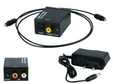 Konwerter optyczny toslink dac na 2xrca z zasilaczem