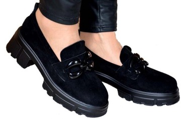 CUDNE DAMSKIE MOKASYNY Z ŁAŃCUCHEM SKÓRA CASUAL BUTY ITALY STYL ORGINAL