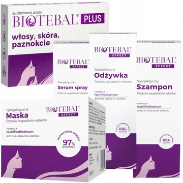 ZESTAW BIOTEBAL NA WYPADANIE WŁOSÓW TABLETKI SERUM SZAMPON ODŻYWKA MASKA