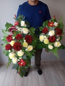 Stroik na cmentarz GRÓB kompozycja WIĄZANKA pomnik KWIATY SZTUCZNE serce