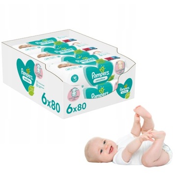 CHUSTECZKI NAWILŻAJĄCE NAWILŻANE PAMPERS SENSTIVIE 6 x 80 480SZT