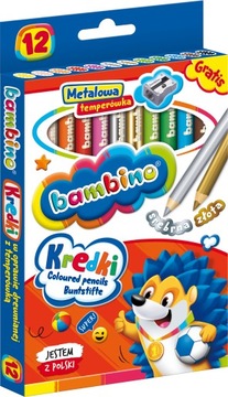 KREDKI BAMBINO DREWNIANE GRUBE 12 KOLORÓW + TEMP 0249