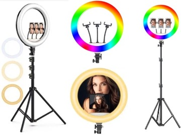 Lampa Led Ring 45cm 3 Barwy białego + Kolorowy RGB + pilot + statyw