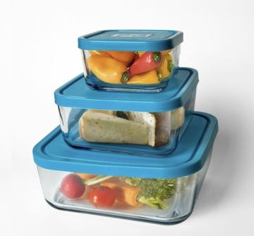 SZKLANE POJEMNIKI z pokrywką MISKI do ZMYWARKI lunch box ZESTAW 3 szt