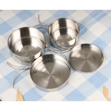 НАБОР ПОСУДА 4 x 304 СТАЛЬНАЯ ПОХОДНАЯ ПОСУДА