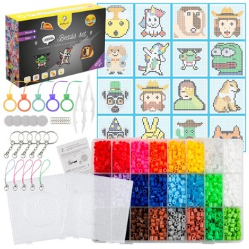 Koraliki do prasowania ZESTAW Zabawne Wzory MEMY i EMOJI 4500szt Organizer