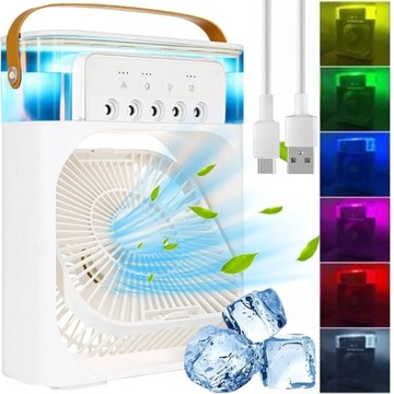 KLIMATYZATOR PRZENOŚNY 3W1 WENTYLATOR NAWILŻACZ KLIMATYZER USB NA WODĘ LED