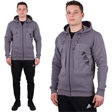 Bluza Męska Adidas Rozpinana z Kapturem Dwie Zapinane Kieszenie r. L