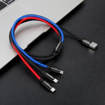 КАБЕЛЬ BASEUS FAST USB 3 в 1 micro USB Lightning USB-C 3,5 А ПРОЧНЫЙ КАБЕЛЬ 1 м