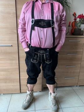 Lederhosen Spodenki bawarskie skóra zamsz ozdobne szelki i guziki XXL 60