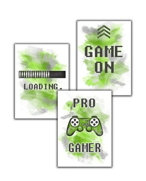 3 zielony plakat game on loading pro gracz 30x40