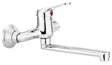 Bateria umywalkowa ścienna kran chrom CUBIC