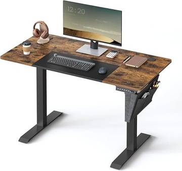 BIURKO ELEKTRYCZNE Z REGULACJĄ 72CM-120CM CZARNO-BRĄZOWE 60CM x 140CM