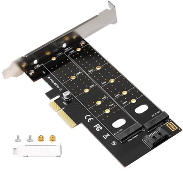Adapter 2x dysk M.2: SATA + NVMe do PCI-E x4 Dual