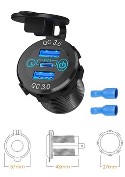 Мотоциклетная розетка eXtreme MUS15 1x USB-C 2x USB
