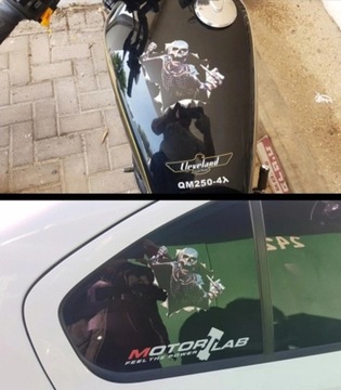 Скелет, череп, дырка, трахни мотор с наклейкой на танке