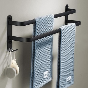 WIESZAK ŁAZIENKOWY NA RĘCZNIKI aluminiowy z haczykami 40 cm CZARNY MAT