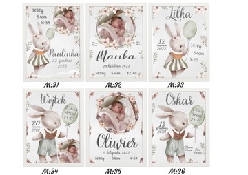 Metryczka Dla Dziecka Obrazek Personalizowany Prezent Na Chrzest A4 + Ramka