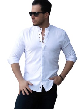 KOSZULA MĘSKA GŁADKA STÓJKA BIAŁA CASUAL - XXL