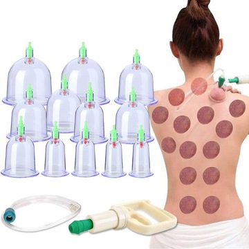 Bańki szklane bezogniowe próżniowe 12 szt. Med Plus + Pompka