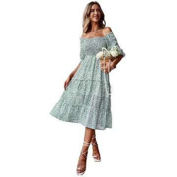 Elegancka Sukienka z Szyfonu, Ramiona w Pełni Widoczne – Lato 2024