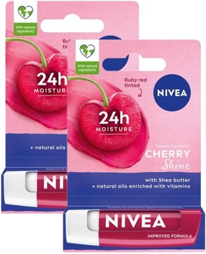 NIVEA Pomadka ochronna do ust 2x Cherry Shine Zestaw