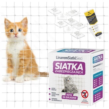ZESTAW BEZINWAZYJNY BIAŁA SIATKA NA BALKON DLA KOTA 4x3 BEZPIECZNE KOTY
