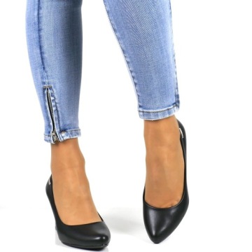 CZARNE MATOWE CZÓŁENKA DAMSKIE SZPILKI NA SŁUPKU OBCASIE WYGODNE MODNE