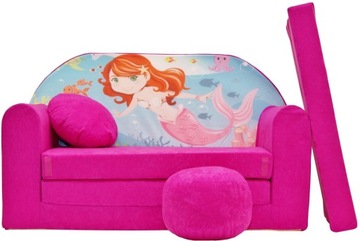 Łóżko dla Dzieci Kanapa Sofa Rozkładana Piankowa + Pufa + Poduszka