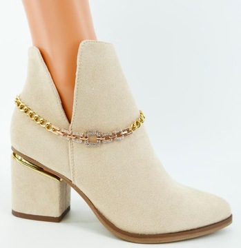 SEASTAR JASNO BEŻOWE ZAMSZOWE BOTKI NA OBCASIE R41