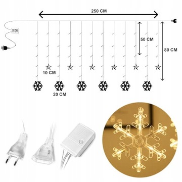 СВЕТОДИОДНЫЕ СВЕТИЛЬНИКИ 2,5М РОЖДЕСТВЕНСКОЕ ОКНО СВЕТ ЗАНАВЕСЫ СНЕЖИНКИ ТЕПЛЫЙ БЕЛЫЙ